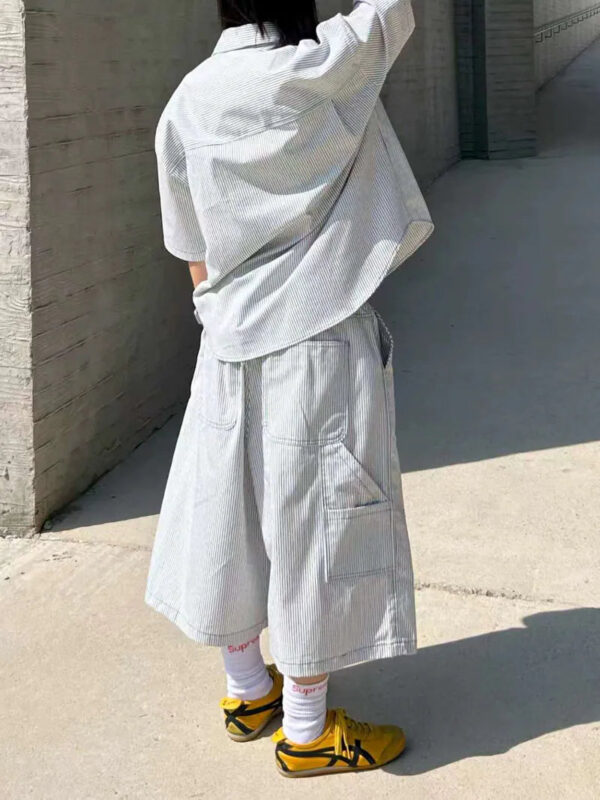 慵懶感條紋造型七分褲